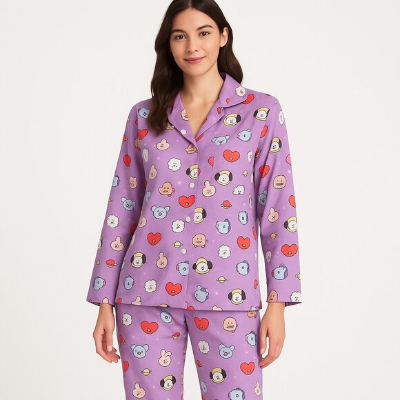 Japanese Pattern Women's Purple Ohs Pajamas Size M New - Picture 1 of 6